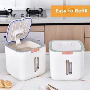 Pssopp 22.lb Rice Storage Container, Food Storage Container with Lid and Measuring Cup Moistureproof Cereal Grain Storage Box for Beans Grain Flour and Pet Food (Light Gray)