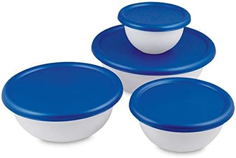 Sterilite 07479406 8 Piece Covered Bowl Set, White & Blue