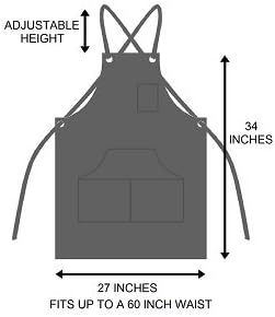 Hudson Durable Goods Heavy Duty Waxed Canvas Work Apron with Tool Pockets (Black), Cross-Back Straps & Adjustable M to XXL (Grey)