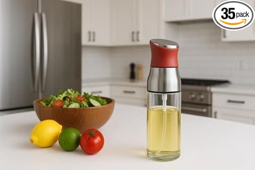 2-in-1 Oil and Vinegar Sprayer Bottle – Dual Chamber Olive Oil & Vinegar Spray, Adjustable Dosage Control, Leakproof Cooking Mister for Air Fryer, Salad, BBQ & Baking