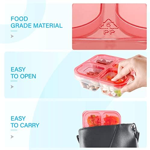 Finorder 3 Pack 4-Compartment Food Snack Containers For Kids Adults, Reusalble Lunchable Containers for School Office Picnic, Meal Prep Container Bento Box, Bright Color
