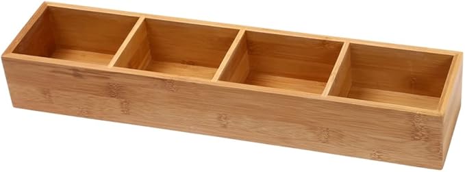 YBM Home 4-Compartment Bamboo Drawer Organizer Box Multi-Use Storage for Junk Drawer, Office, Home, Kitchen, Bedroom, Children Room, Craft, Sewing, and Bathroom, 4x17.5x2.5 Inch