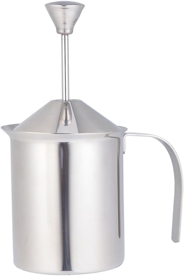 Cabilock 400cc Stainless Steel Manual Frother Double Layer Filter Screen Coffee Frothing Pitcher for Rich Coffee Shop