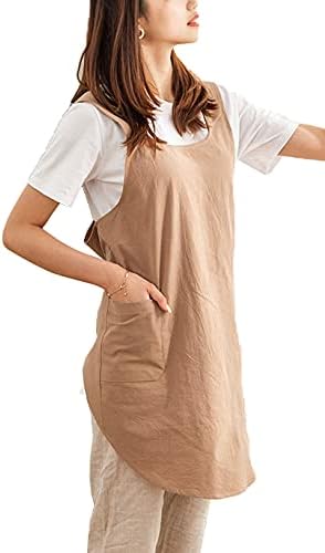 Cotton Cross Back Aprons Solid Color Cooking Kitchen Garden Smock for Women Girls with Pockets