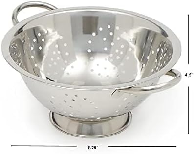 Metal Colander with Stainless Steel Finish by Home Basics, 7 QT | Large Colander | with Easy-Grip Handles | Strainers and Colanders Perfect for Pasta and Veggies