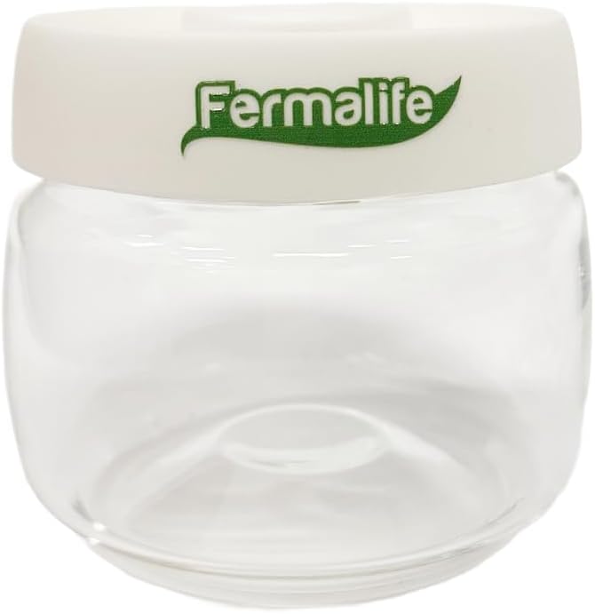 FERMALIFE - Food Storage Jar Containers, Borosilicate Glass Vacuum Seal Lids, Airtight Food Pantry Seal, Flour, Cereal, Pasta, Grains, Oats Canister | Size: 13.5oz, 27oz, 41oz (13.5oz - WHITE)