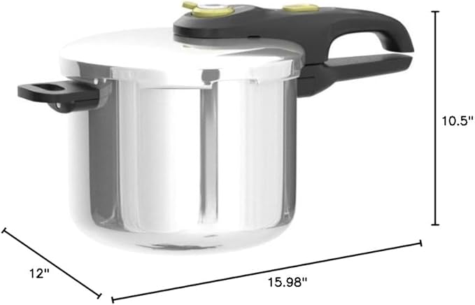 T-Fal Secure Stainless Steel Pressure Cooker, 6.3 Quart, Steam Basket, Induction, Secure Locking System, Easy and Safe Opening, Compatible with All Cooktops, Dishwasher Safe, Silver