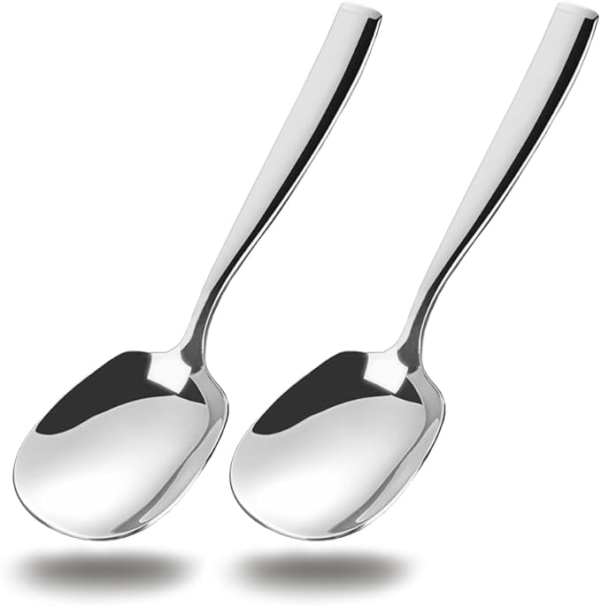 Large Buffet Serving Spoons,Heavy Duty 9.5X2.8 inches 316L Stainless Steel Serving Spoons Pack of 2,Silver