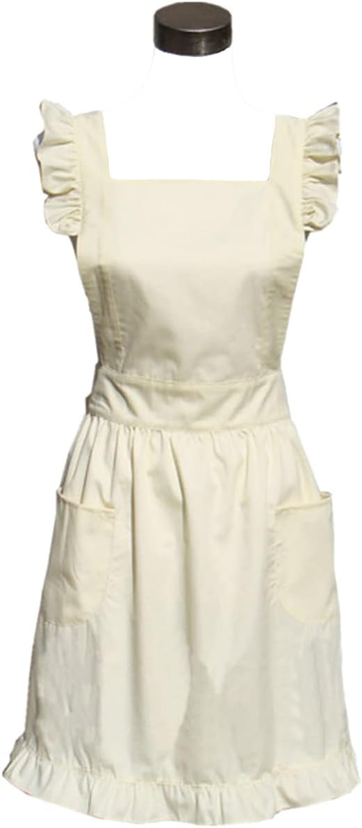 Hyzrz Cute Lovely Cotton Retro Kitchen Cooking Aprons for Women Girls Vintage Baking Apron with Pockets for Mother Gift