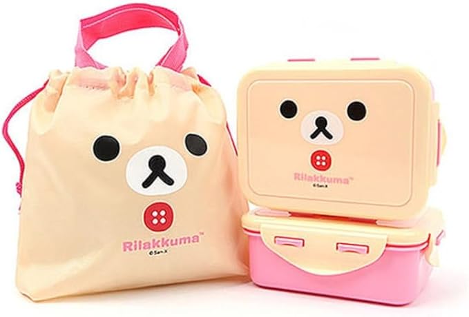 Cute Bear Bento Box, Lunch Box with Bag, Snack Containers Set, 4.9 x 3.6 x 1.9 inches (Ivory)