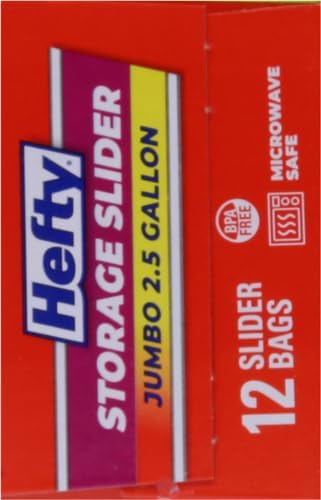 Hefty Slider Jumbo Storage Bags, 2.5 Gallon Size, 12 Count (Pack of 2)
