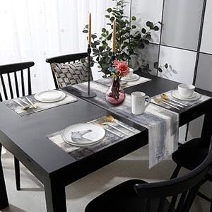 Emvency Grey Table Runner and Placemats Set of 6, Abstract Dark Gray Decorations for Indoor Outdoor Dining Decor(1 Table Runner 72 inches Long and 6 Placemats)