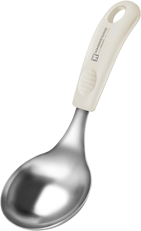 Short Stainless Steel Ladle 220mm (8.6”) – SUS304 Thick Deep Bowl Head with Soft-Grip Silicone Handle – Lightweight Mini Soup & Serving Spoon for Cooking – 5 Color Options (Ivory)