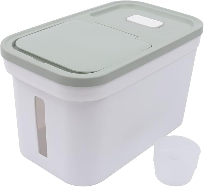 22Lbs Large Rice Storage Container, Cereal Rice & Grain Dispenser Airtight Bulk Food Storage Bucket with a Measuring Cup Rice Dispenser Dry Food Grain Dispenser for Grains Rice (Green and White)