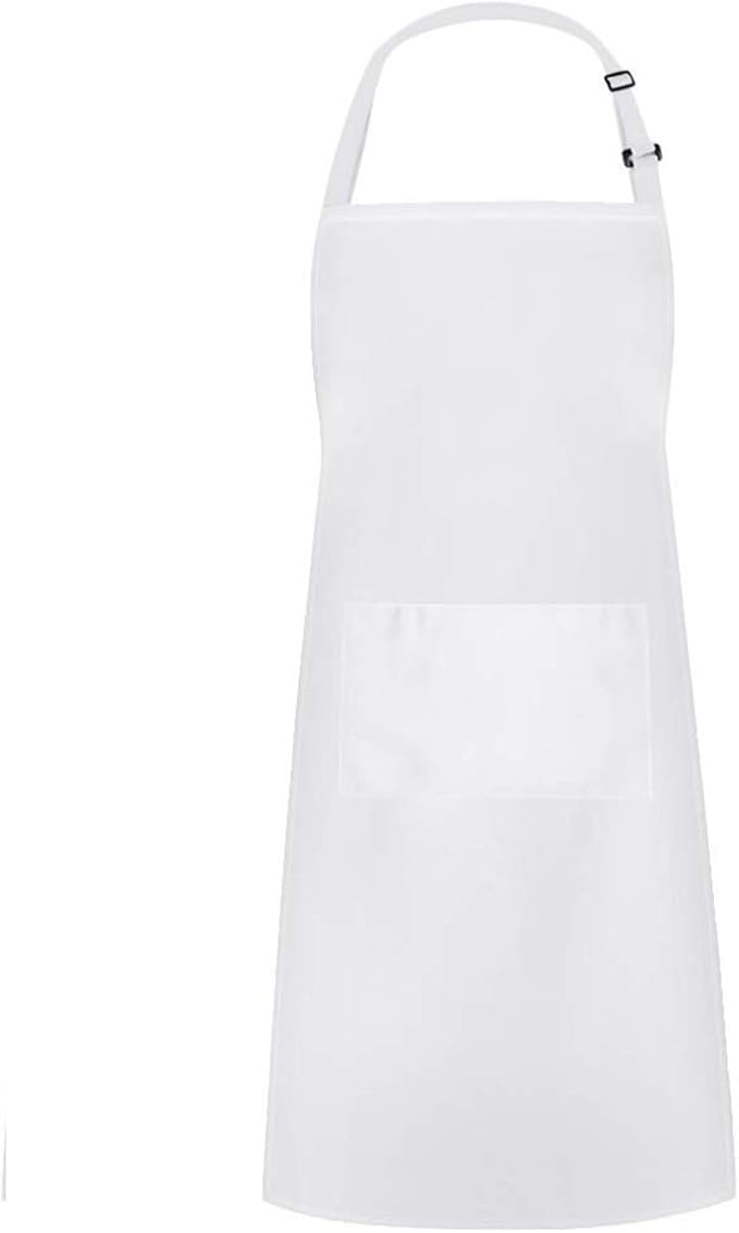 Hyzrz Chef Apron Hat Set, Chef Hat and Adult Kitchen Pocket Adjustable Apron with Butcher Hat Baker Costume for Men and Women Father's Gift (White)