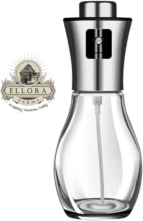 Ellora Farms, Aries Chef Premium Oil, Vinegar Mister or Sprayer, 200 ml (6.8 oz) Glass Spray Bottle with Stainless Steel top and Funnel, Pack of 1