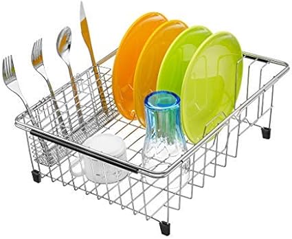 Slideep Cutlery Utensil Silverware Drying Rack, Flatware Storage Solution Basket with Hooks for Kitchen Dish Drainer Dish Drying Rack, RustProof 304 Stainless Steel