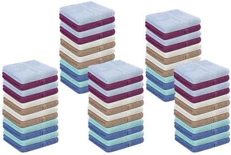 100% Cotton Washcloths 60 Pack|450 GSM|Soft Face & Body Washcloths|Highly Absorbent|Fingertip Towel|12x12 Inches|Multi