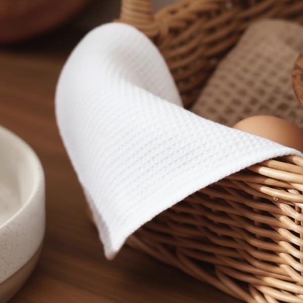 PurpleEssences Dish Cloths and Dish Rags - 6 Pack Waffle Weave Solid Kitchen Dish Wash Cloths, 100% Cotton, 12x12 Inches, Ultra Soft Absorbent Quick Drying - Spring Easter Summer - White