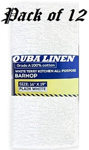 QUBA Linen - Bar Mops Towels, 12 Pack Premium Quality 100% Cotton, Size 16x19 Highly Absorbent and Multi-Purpose Cleaning Rags - Terry Towels for Home and Kitchen Machine Washable bar mops (12)