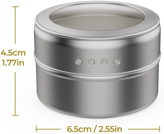 Vetacsion Set of 8 Magnetic Spice Tins with 2 Metal Wall-Plates,100 Preprinted Seasoning Label Stickers,2 Styles for 3 oz Herb Jars