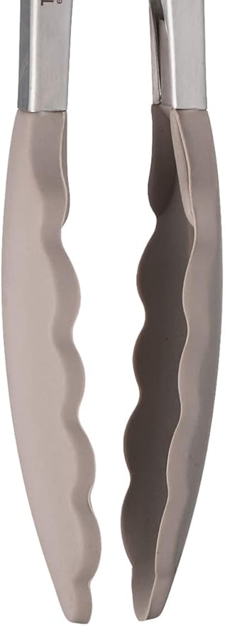 Tovolo Stainless Steel Tongs with Silicone Tip Set 9" 12" with Easy Lock Mechanism for Grilling Air Fryer Cooking Serving Salad, Heat Resistant Silicone Tipped Kitchen Tongs Warm Gray Charcoal Gray