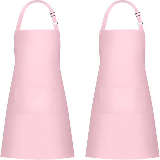 Jubatus 2 Pack 100% Cotton Aprons with 2 Pockets Cooking Chef Kitchen Adjustable Bib Apron for Women Men, Pink