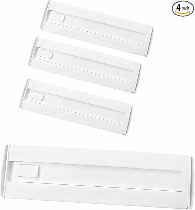 4 Pcs Drawer Dividers for Clothes, 3.15" High 11.34"-19.69" Adjustable Expandable Dresser Drawer Organizer, Clear Plastic Separators for Dresser, Baby Clothing (4, white‌)