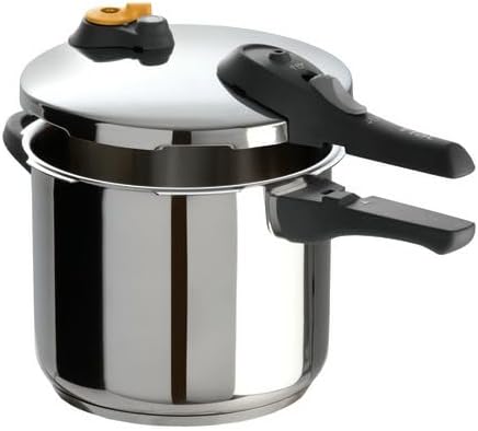 T-Fal Secure Stainless Steel Pressure Cooker, 6.3 Quart, Steam Basket, Induction, Secure Locking System, Easy and Safe Opening, Compatible with All Cooktops, Dishwasher Safe, Silver