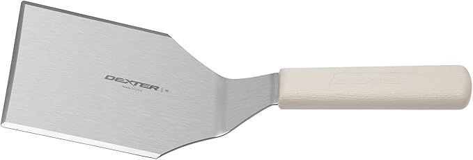 Dexter Russell S285-4PCP Hamburger Turner, 5" x 4" Stainless Steel Blade, Offset, Solid, Beveled Edge, Heavy Duty Design, Balanced Build, Textured White Polypropylene Handle, Made in USA