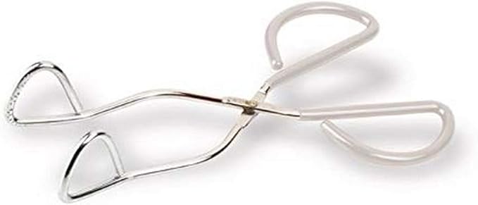 Better Houseware 10" Angled Tongs, Silver with White Handle