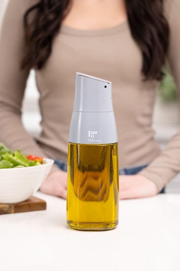 Zuutii Olive Oil Dispenser Bottle - Drip Free Spout for Kitchen, Glass, Cooking Oil & Vinegar, Light Gray