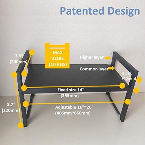 2 Pack Expandable Cabinet Shelf Organizer 16-26" L Stackable Kitchen Counter Shelves Rack Stand Sink Riser Countertop Storage Black (Normal 7.9”D)