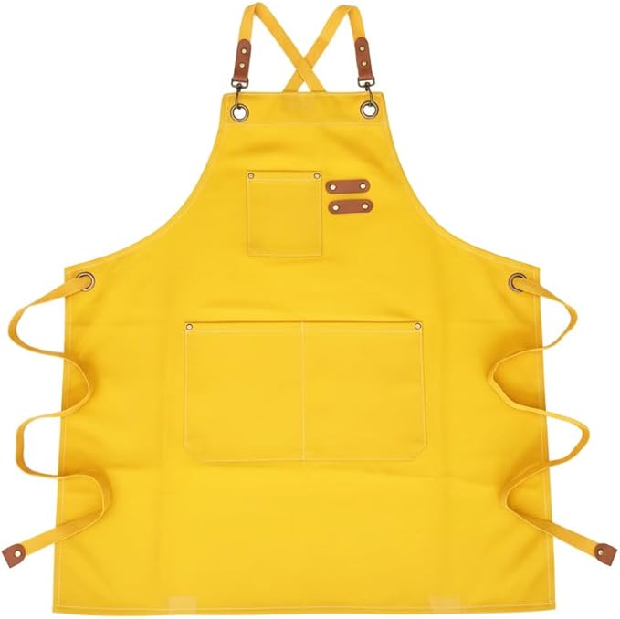 Chef Apron with Large Pockets for Women Men, Cotton Canvas Cross Back Water Repellent Adjustable Work Apron
