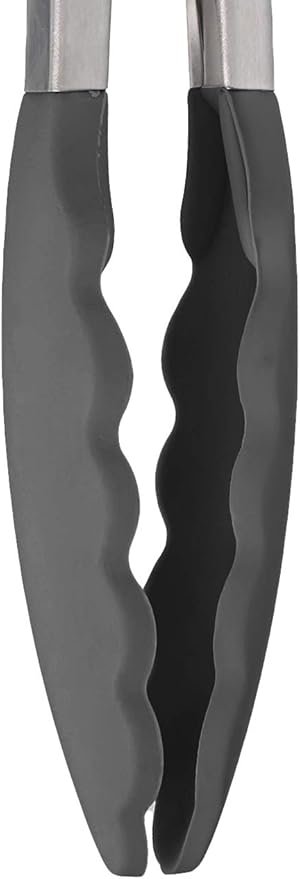 Tovolo Kitchen Tongs with Silicone Tips 9 Inch for Cooking Mixing & Serving, Easy Clean Dishwasher Safe Silicone Tipped Tongs with Locking Stainless Steel Heat Resistant, Charcoal Gray