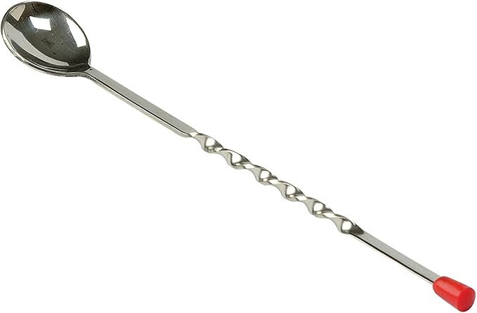 Stainless Steel Bar Tool | Bar Accessories | 11 inches Curvy Design with red or Multi Colour knob bar Cocktail Spoon | Bar Spoon | Long Spoon | Cocktail Mixer | Set of 2 Pieces