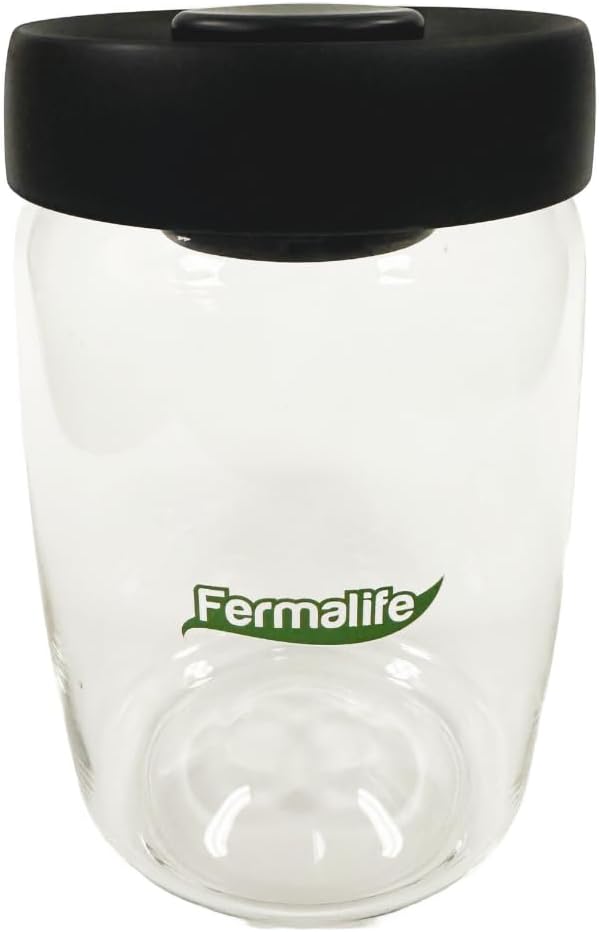FERMALIFE - Food Storage Jar Containers, Borosilicate Glass Vacuum Seal Lids, Airtight Food Pantry Seal, Flour, Cereal, Pasta, Grains, Oats Canister | Size: 13.5oz, 27oz, 41oz (41oz - BLACK)