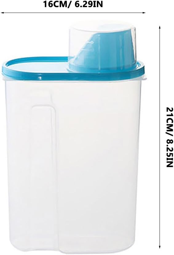 SHOWERORO Airtight Food Storage Container with Pour Spout and Measuring Cup Clear Plastic Cereal Keeper for Rice Grains Oatmeal Sugar Nuts Beans 8.26X6.29X3.14 Inches