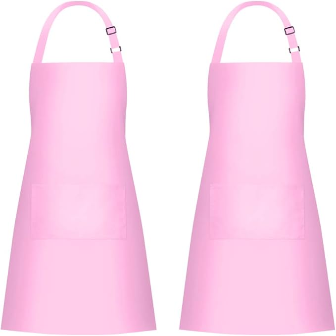 Jubatus 2 Pack Bib Aprons with 2 Pockets Cooking Chef Kitchen Apron for Women Men, Pink