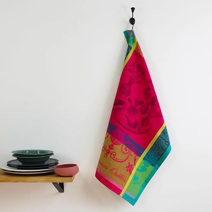 Garnier Thiebaut Legumes Oublies Fuchsia (Forgotten Fuchsia Vegetables) French Kitchen Towel 22"x30", Cotton, Jacquard