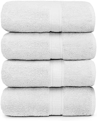 Ariv Premium Bath Towels Pack of 4, 100% Cotton, Large, Super Soft, Highly Absorbent, Quick Dry, Durable, Comfortable, Great Value & Quality, Perfect for Home & Bathroom - White