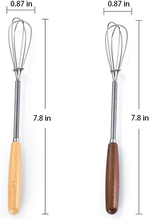 Stainless Steel Mini Whisk 2 Pcs, Small Wire Whisks Set with Wooden Handle, Kitchen Egg Beater Mini Hand Mixer for Cooking, 7.8inch