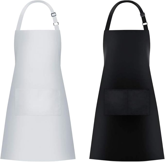 Jubatus 2 Pack Bib Aprons with 2 Pockets Cooking Chef Kitchen Apron for Women Men, Black & White