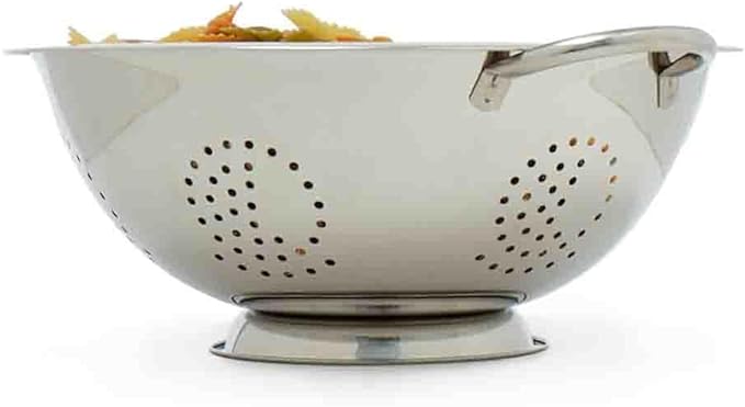 Metal Colander with Stainless Steel Finish by Home Basics, 7 QT | Large Colander | with Easy-Grip Handles | Strainers and Colanders Perfect for Pasta and Veggies