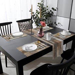ArtSocket Farmhouse Table Runner and Placemats Set of 6, Abstract Brown Grey Painting Art Dining Decor for Daily Use(1 Table Runner 72 inches Long and 6 Placemats)