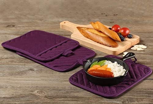 Oven Pot Holder with Pocket Cotton Heat Resistant Coaster Potholder Kitchen Hot Pad Oven Mitts for Cooking Square 7"x9"Set of 5 (Purple)