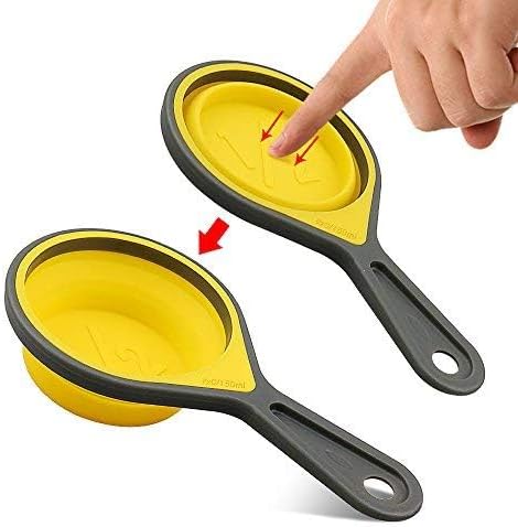 Measuring Cup and Spoon Set, Collapsible Measuring Cup, 8 Piece Measuring Tools and 1 Funnel, Engraved Metric/US Markings, for Liquid and Dry Measurements, Space Saving, BPA Free Silicone, Colorful