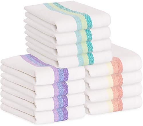 GREEN LIFESTYLE Kitchen Towels 20" x 28" Set of 12 - Kitchen Dish Towels, Cotton Dish Cloths, Tea Towels, Soft Absorbent Dish Drying Cloths, 100% Cotton Large Size Towel, Home or Restaurant (White)