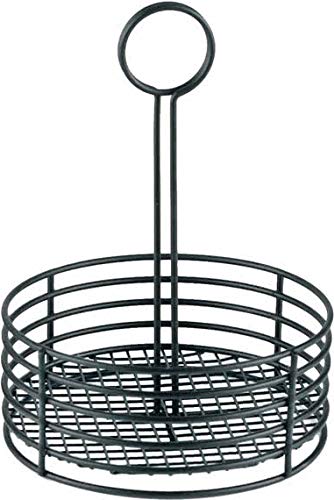 G.E.T. 4-31850 Black Round Stainless Steel Condiment Caddy Iron Teflon Coated Table Caddies Collection, Non Stick, 7.5"
