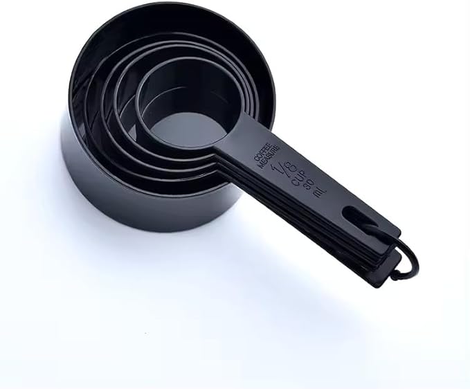 Ovenza measuring Cups and Spoons, 10 Piece Measuring Cup Spoon Set, Plastic Cups and Spoons Set for Baking,Kitchen and cooking, 5 Measure Cups & 5 Measurement Spoons Set for Cooking Color Black